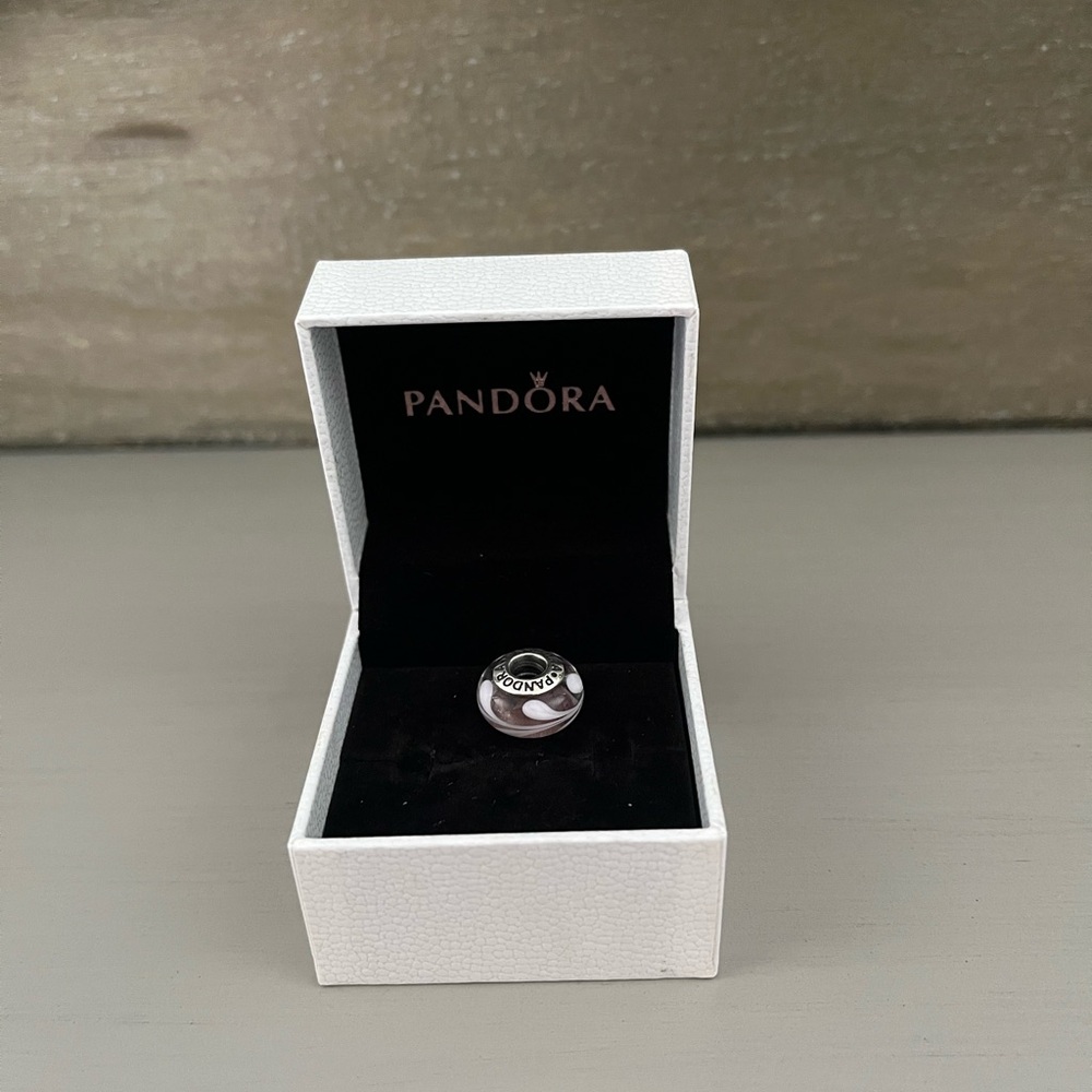 Pandora Sterling Silver Murano Charm With  Purple & White Accents